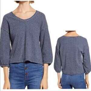 Madewell Navy Wild Ginger Bubble Sleeve Lightweight Sweatshirt Small NWT